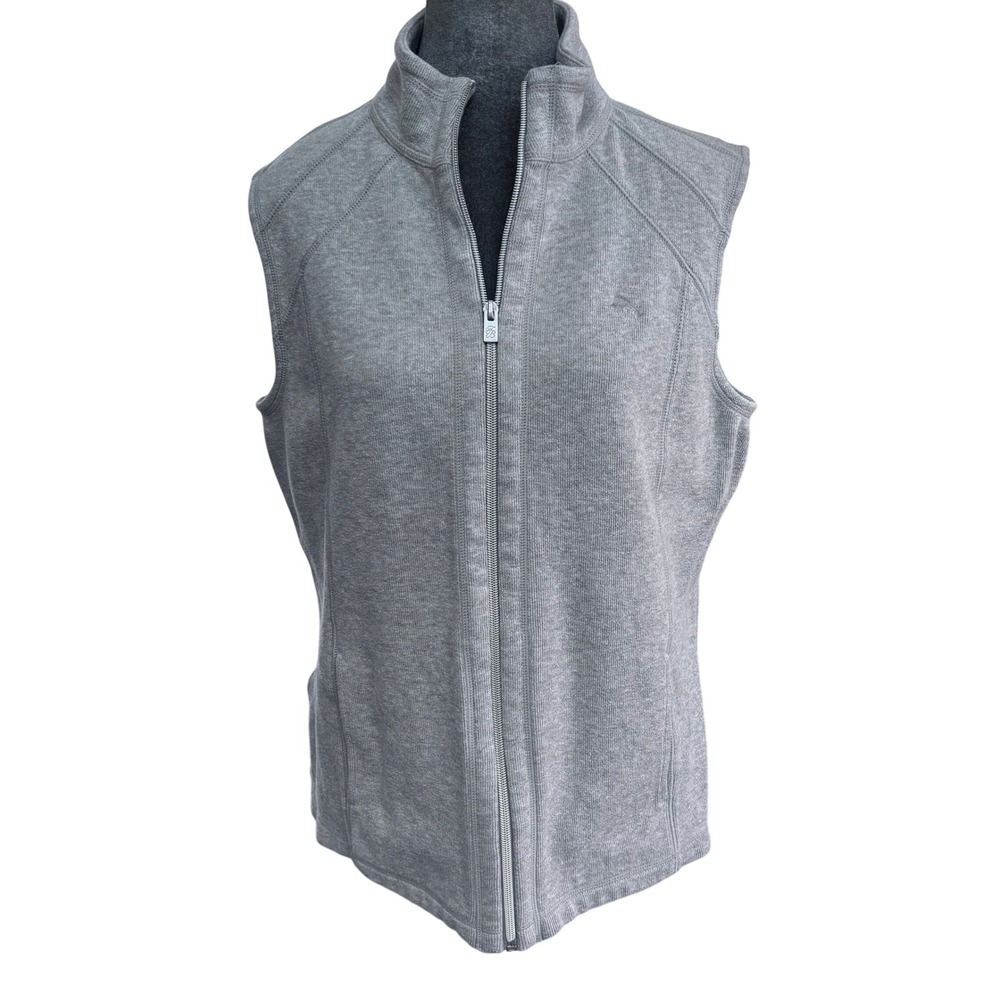 Tommy Bahama Preppy Coastal Knit Wms Vest Grey Full Zip Mock Neck Sleeveless L